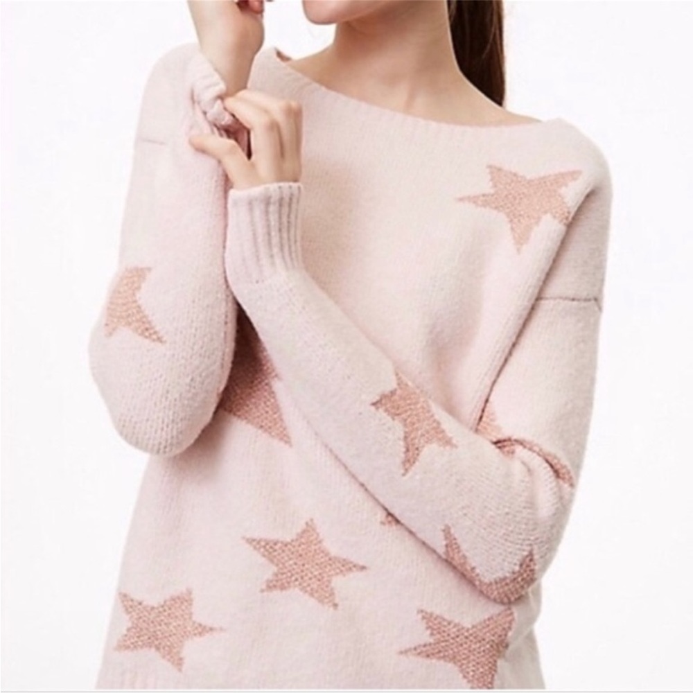 LOFT Pink Metallic Star Sweater Size Medium Wool Blend